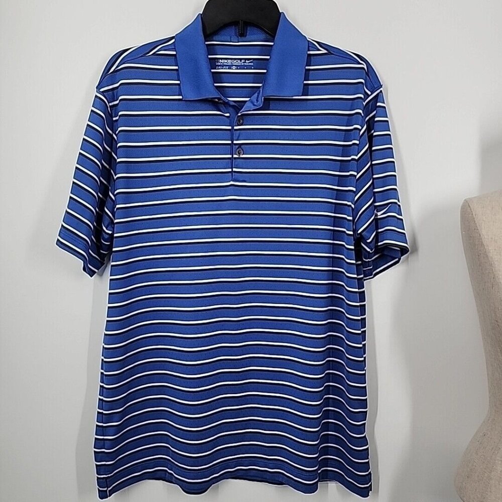 Nike Golf Polo Size Medium Blue Striped Dri-fit Breathable mens Short Sleeve